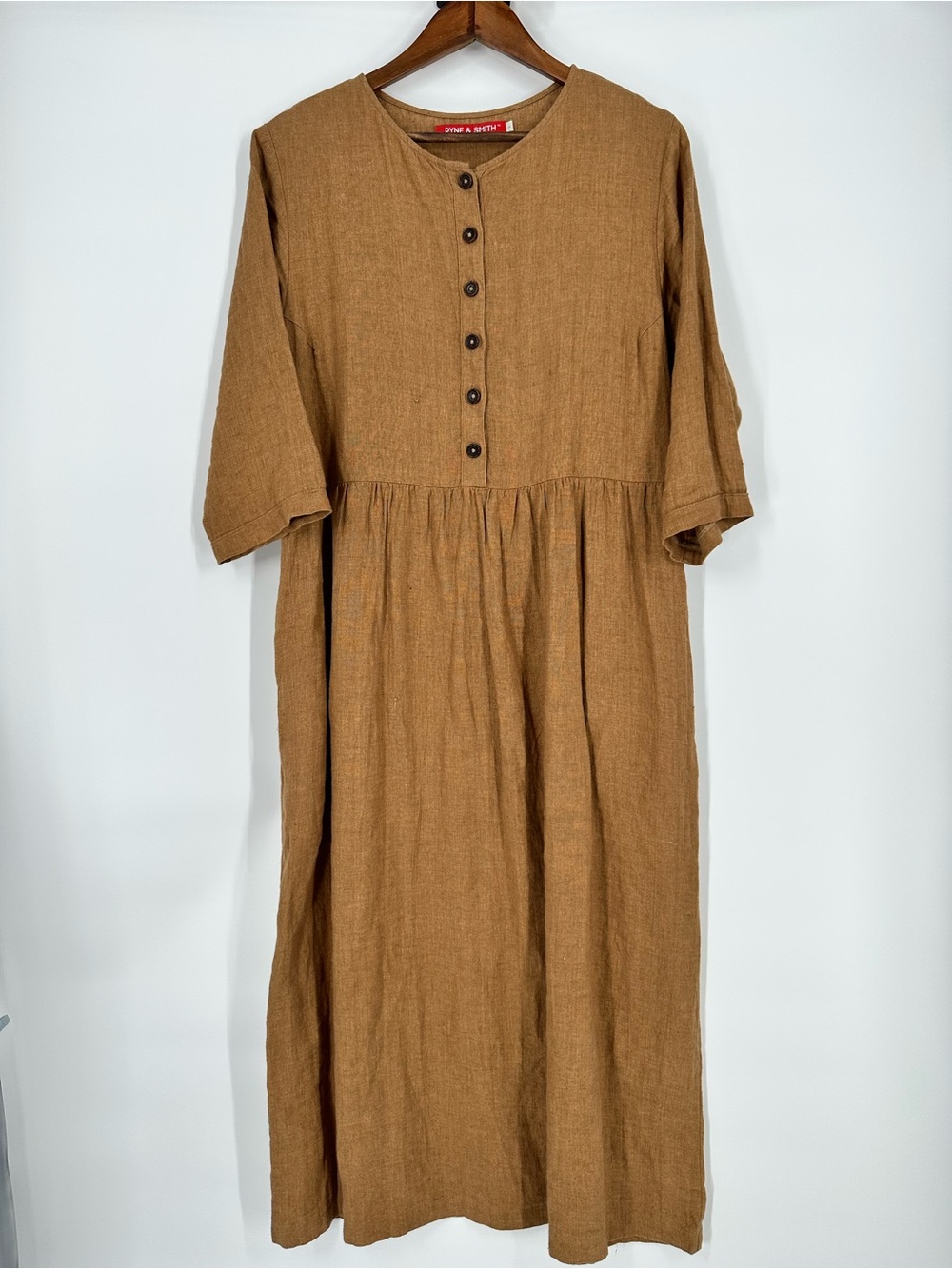 PYNE & SMITH European Flax Linen No.14 Full Length Pocket Dress Caramel Size L